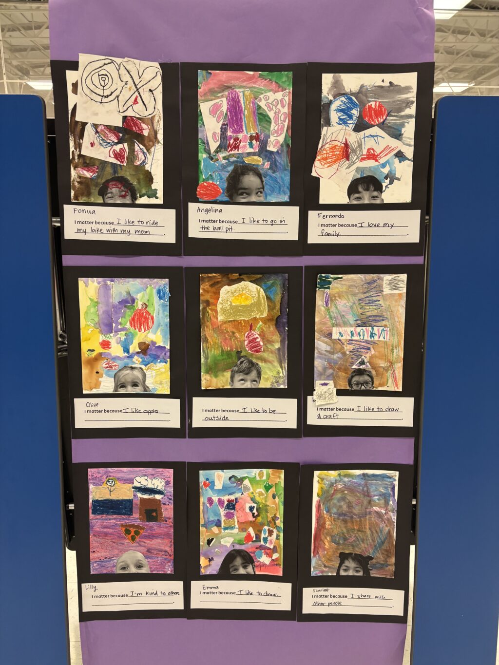 student display of art created during Mrs. Elton's class