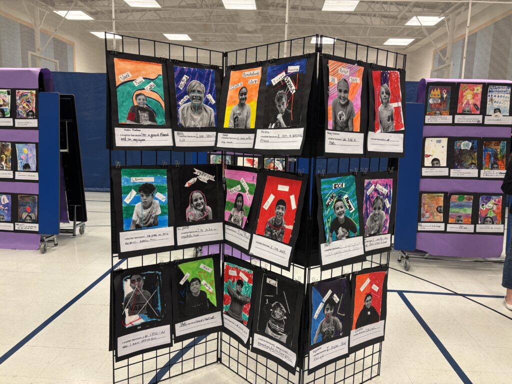 student display of art created during Mrs. Elton's class