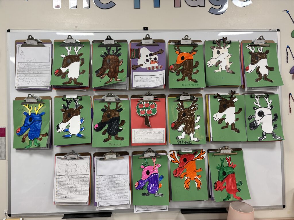 Bulletin Board shows off students holiday work.