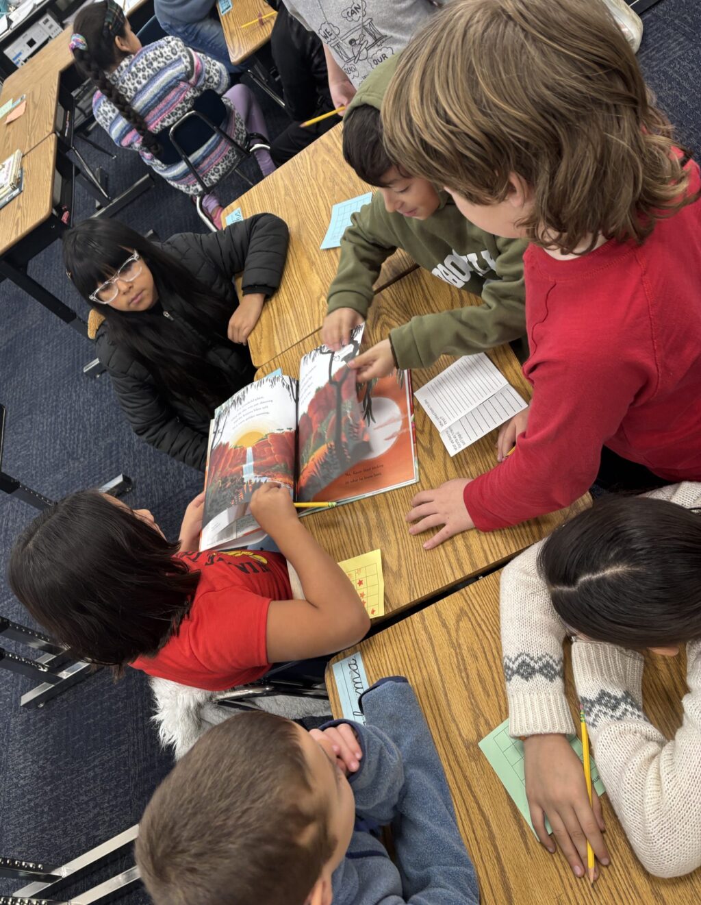 students involved in a reading challenge. Finding answers to answer questions about books they have read together.