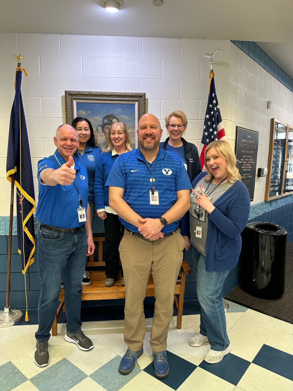 Amelia Earhart Administrative Staff Wearing matching colors for kindness week school spirit days