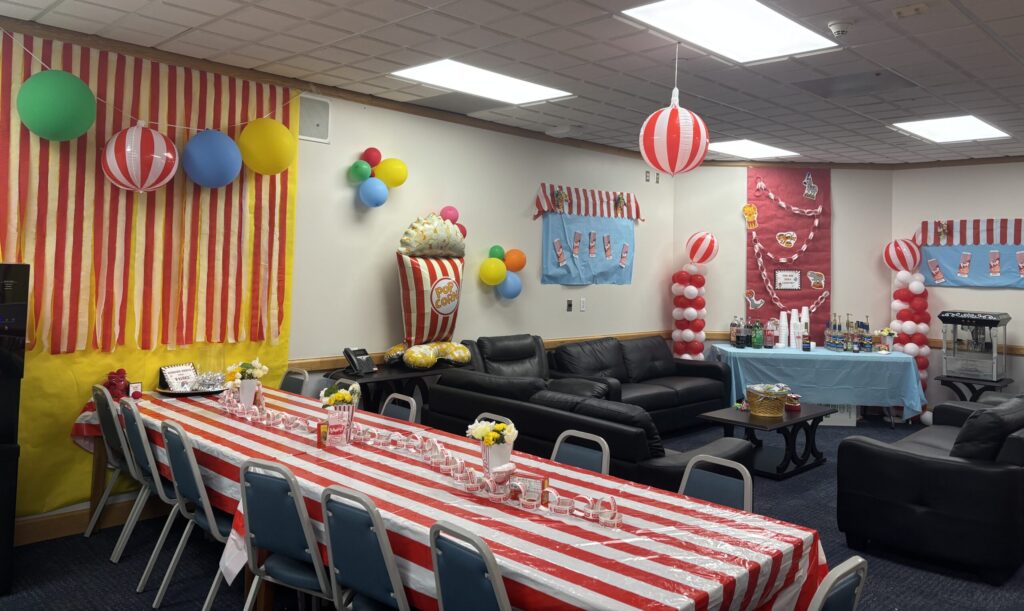 Teacher Appreciate Week circus themed decorations by the PTA